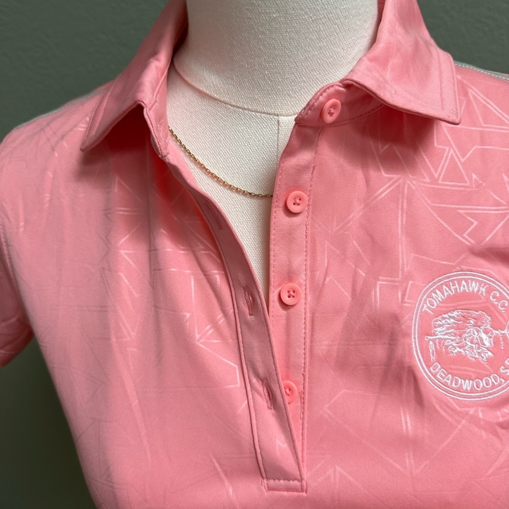 Columbia Pink Golf Shirt with Tomahawk Golf Course Embroidered Logo - Picture 3 of 4
